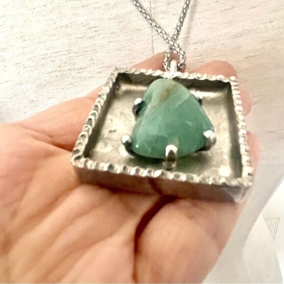 Jorgen Jensen pewter square pendant with green agate stone - Picture 5 of 12